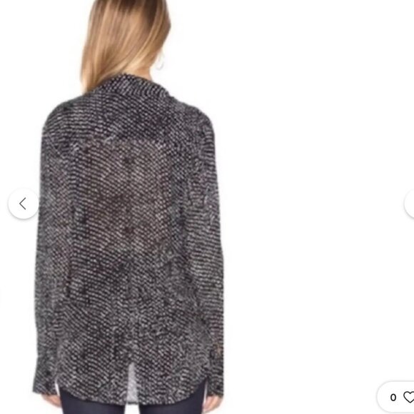 Cloth & Stone Dot Print Tie-Neck Relaxed Long Sleeve Blouse M Black Relaxed - Picture 2 of 13